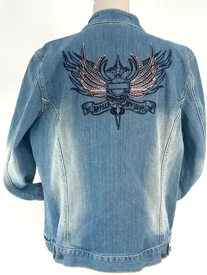 Harley Davidson Women's Vintage Jean Jacket 1W Embroidered Zipper 44  Bust • $39.95