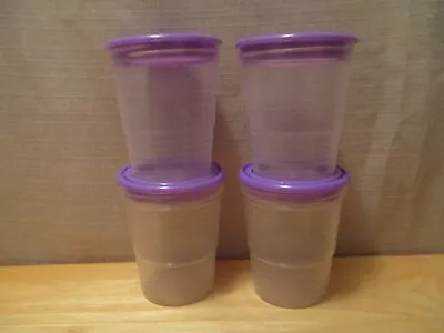 $10 • Buy Lot Of 4 BALL Freezer Jar (8oz) With Screw Lids Clear Plastic PURPLE Lid BPA