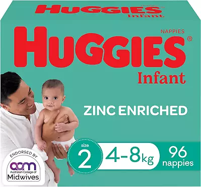 Huggies Infant Nappies Size 2 (4-8kg) 96 Count • $50.23