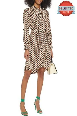 $41.19 • Buy RRP€800 DIANE VON FURSTENBERG Prita Shirt Dress Size L 3D Chain Caffe Pattern