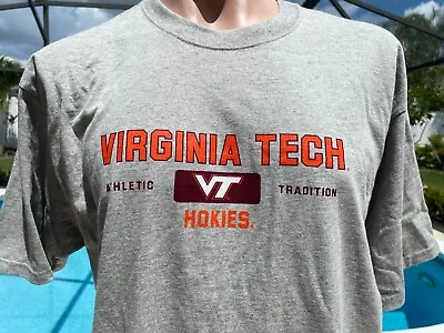 Vintage 80's Virginia Tech Hokies VT Gray Short Sleeve T Shirt Mens XL NEW • $17.50