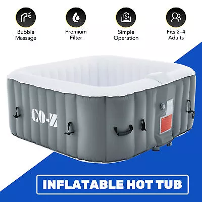 5 Ft Square Inflatable Hot Tub Indoor Outdoor Bathtub For Backyard Patio Gray • $361.75