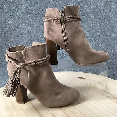 Bamboo Boots Womens 10 Scenery High Heels Ankle Booties Brown Fabric Zip Tassel • $22.99