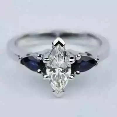 3Ct Marquise Lab-Created  Diamond & Sapphire Wedding Ring 14K White Gold Plated • $89.99