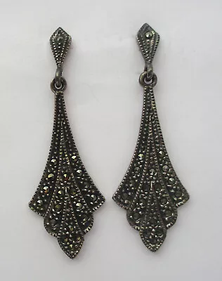 Vintage Dangling Sterling Silver Marcasite Earrings 925 • $3.99
