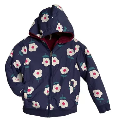 Hanna Andersson Reversible Hooded Jacket Size 120 US 6-7 Navy Floral & Plush • $35