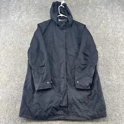 Eddie Bauer Jacket Womens 2XL Black Rain Coat Hooded Weatheredge Lined Nylon • $24.95