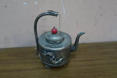 Vintage Signed Chinese Asian Oriental Tibet Silver Handwork Dragon Mini Teapot • $30