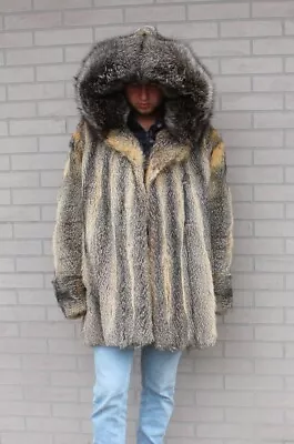 Men's 100% Real Ranch Arctic Fox Fur Jacket Hood Coat Outwear Fashion 2XL/ 3XL • £640