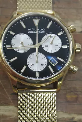 Movado Heritage Calendoplan  Gold Tone Black Dial Men's Watch Chronograph • $299.99