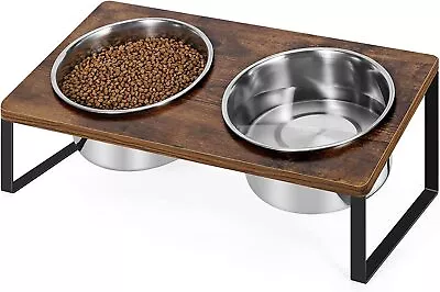 Elevated Dog Bowl Pet Feeder Stainless Steel Raised Food Water Stand W/ 2 Bowls • $19.99