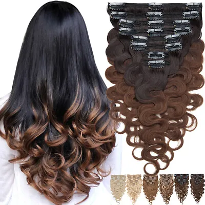 Body Wave Ombre Thick Clip In Human Hair Extensions Double Weft Remy Full Head • $107.89
