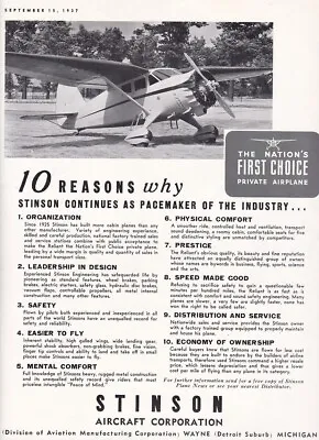 $9.49 • Buy 1937Stinson Reliant Aircraft Ad 7/29/2022k