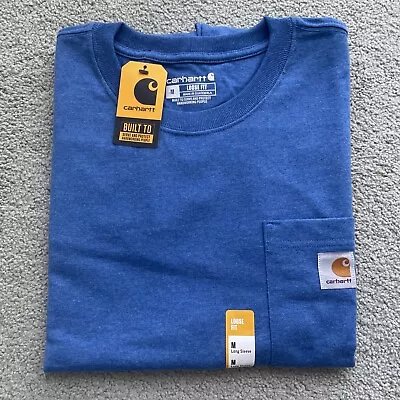 Carhartt Men's Sz. M Loose Fit Run Big Midweight Long Sleeve Pocket T-Shirt Blue • $19.99