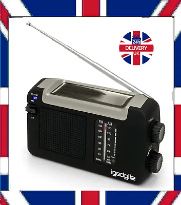 Portable WindUp Solar Powered Rechargeable Site Work Builders Tough FM Radio USB • £19.98