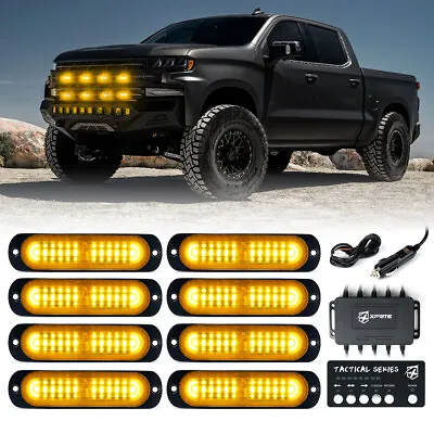 Xprite 8 Pack Amber LED Grille Side Marker Strobe Lights Kit With Control Box • $65.79