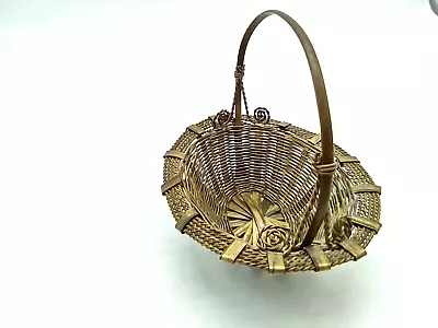 Vintage Miniature Basket With Handle Woven Wire Brass Metal Detailed Cute 2.25   • $11.99