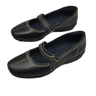 Clarks Cushion Shoe Flat Mary Jane Navy Blue Leather Comfort Women's 9M Soft • $24.99