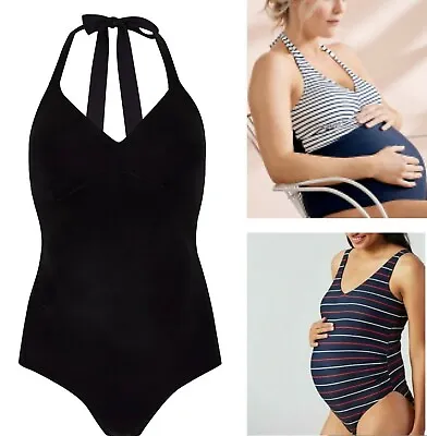 £12.99 • Buy MOTHERCARE Ladies Maternity Swimsuit Black Navy Padded Halterneck Navy Black NEW