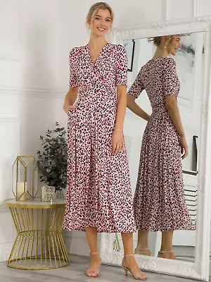 Jolie Moi Denise Animal Print Maxi Dress Pink/Multi Size 10 RRP £79 • £34.99