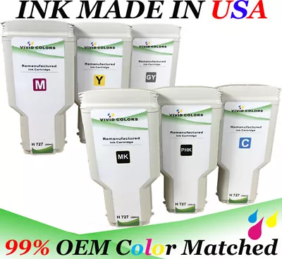 $419 • Buy Set Of 6 Refurbished HP727 300ML Cartridge For HP T2500 Printer MK PK C M Y GY 