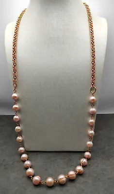 Estate Honora Italian Bronze Ringed Peach Pink Pearl Byzantine Necklace 36  QVC • £76.17