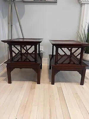 Vintage Chippendale Mahogany? Wooden 2 Tier Side End Table Display Shelf Unique • $192