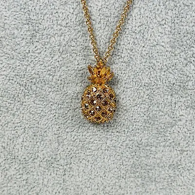 J. Crew Necklace Pendant Pineapple Pave Rhinestone Gold Tone 32  Jewelry • $26.95