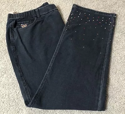 Quaker Factory Woman’s Crop Jeans Sz XL Multi Rhinestones Pull On Blue Denim • $18