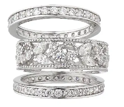 Diamonique Epiphany Sterling Silver Round Diamond Bead Band Eternity Ring Size 7 • $89.99