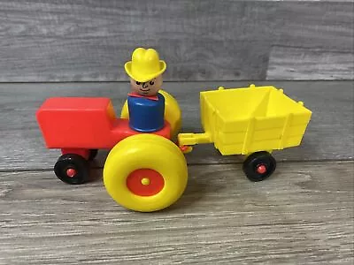 Vintage Fisher Price Little People Farmer Red Tractor With Yellow Cart • $12.74