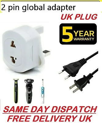 £2.85 • Buy 2-Pin To 3-Pin UK Shaver Adapter Plug Socket Converter EU European Euro Europe