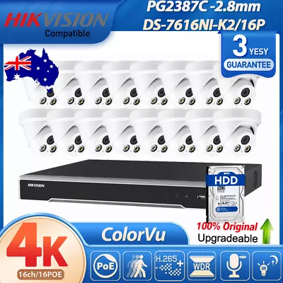 Hikvision OEM 16CH 16POE 10TB NVR 8mp ColorVu Security IP Camera CCTV System Lot • $1859