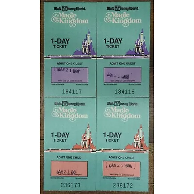 (4) Vintage Day Ticket Walt Disney World Magic Kingdom Admit 1 Guest Jan 21 1986 • $24.99