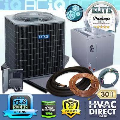 4 Ton 13.8 SEER2 ACiQ AC Split Air Conditioner Condenser & Coil + Install Kit • $3185