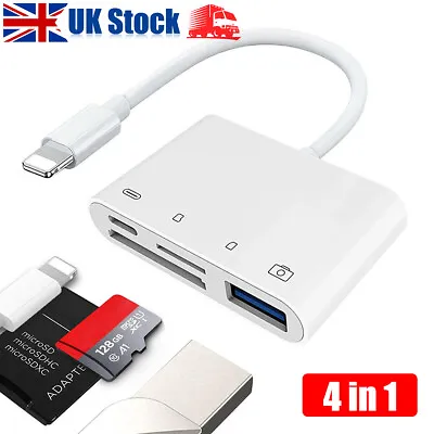 8 Pin To SD Memory Card Reader USB OTG Adapter For IPhone 14 13 12 11 X XR IPad • £7.49