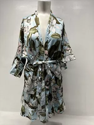 Victoria's Secret Robe Satin Short Wrap Belted Here Comes The Bride Floral XS S • $26.99