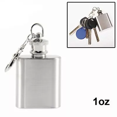 1oz Portable Mini Stainless Steel Hip Flask For Alcohol Bottle Travel Keyring • £4.43