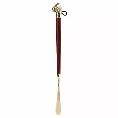 Decorative Long Metal Shoe Horn Schima Wood Handle Solid Brass Lion Head 16'' • $21.99