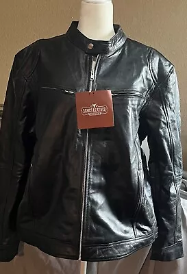 James Leather Men's Moto Black Leather Jacket Custom Made XL To 2XL 2022 New • $87.50