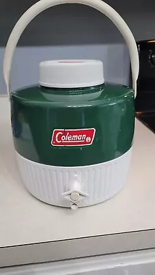 $23.99 • Buy Vintage Coleman 1 Gallon Metal  Water Cooler Jug Green & White With Cup USA 