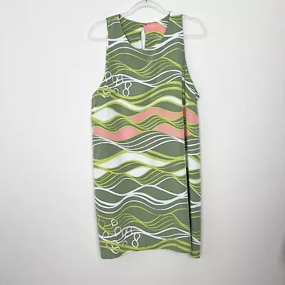 Manuhealii Hawaii Womens Large Green Waves Print Sleeveless Dress Aloha Hawaiian • $59.99