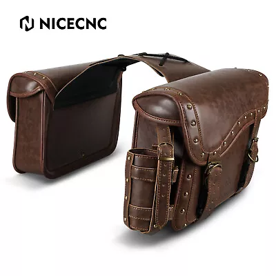 Motorcycle Brown Leather Saddlebags For Harley Dyna Low Rider Wide/Super Glide • $96.99