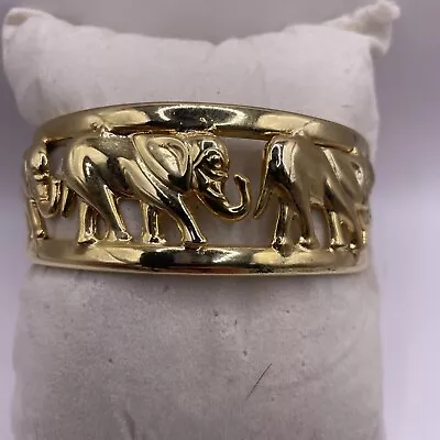 Vintage  Gold Tone Hinged Bangle Elephants • $11