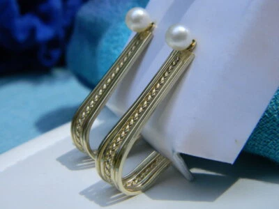 $159.99 • Buy 14k Yellow Gold Pearl Solitaire Stud J Drop Jacket Pierced Earrings 
