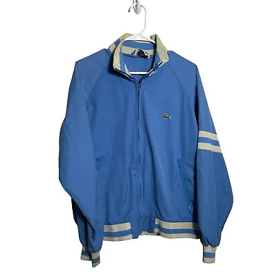 Izod Lacoste Jacket Men's Large Vintage Full Zip Stripe Pockets Blue 80s • $15.75