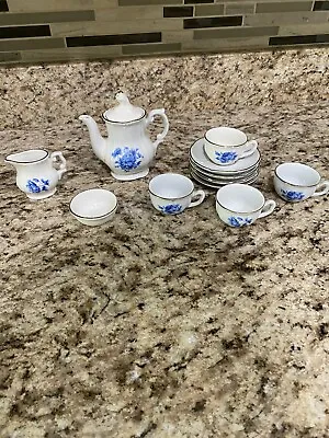 Mini Formalities Style Unbranded Blue & White Tolie Small Miniature Tea Set 12pc • $10.99