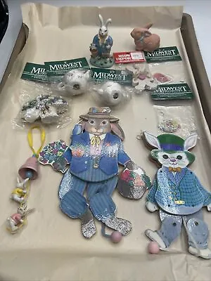 Midwest By Cannon Falls Easter Lot Ornaments Bunny Wood Pull String Figure Vtg • $33.99