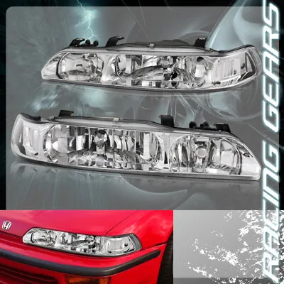 Chrome Housing Clear Reflector 1-piece Headlights Lamps Fit 90-93 Acura Integra • $142.95