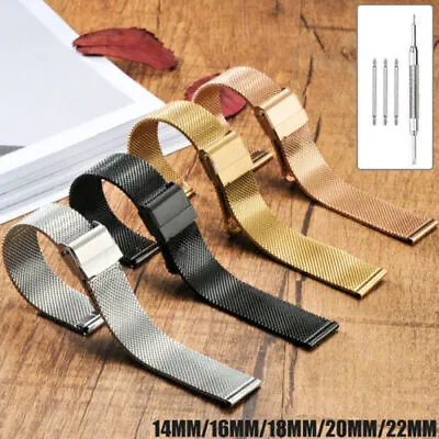 22/20/18/16/14mm Mesh Stainless Steel Metal Strap Thin Watch Bracelet Strap Band • £6.09